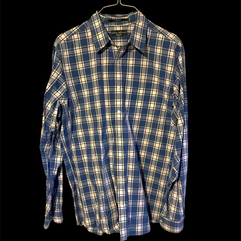 Eddie Bauer Blue Plaid LS Men's Shirt - Size Large Tall